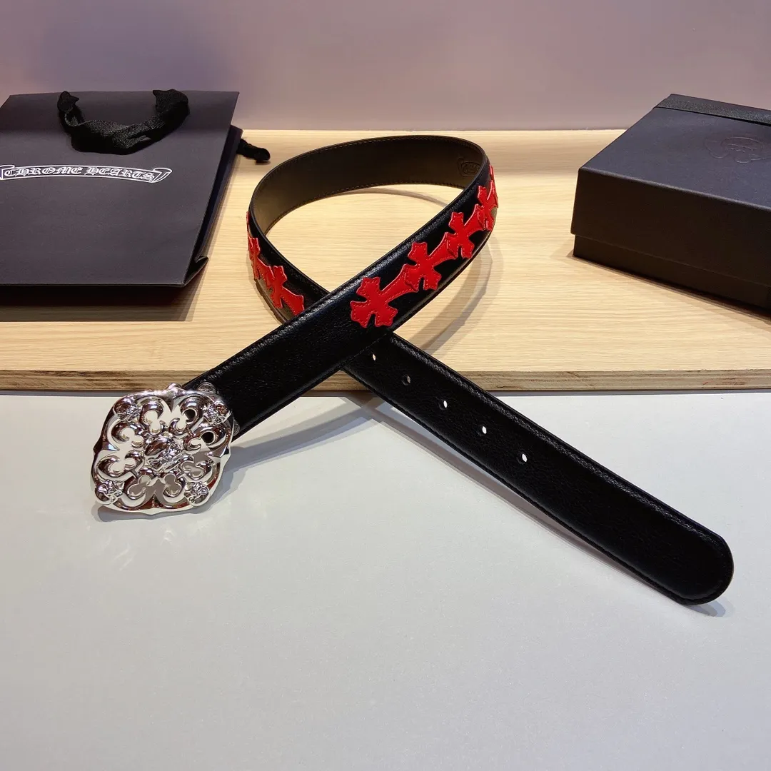 𝐂𝐡𝐫𝐨𝐦𝐞𝐇𝐞𝐚𝐫𝐭𝐬 Crow Heart double-sided tree plaster leather stitched cross belt (detachable version), high-quality hardware, with 2 logo buckles on the belt, very cool.